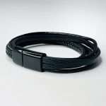 Multi-Layer Black Leather Bracelet with Stainless Steel Magnetic-Clasp for Men &  Women