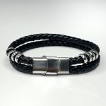 Multilayered Black Bracelet for Men with Stainless Steel Clasps