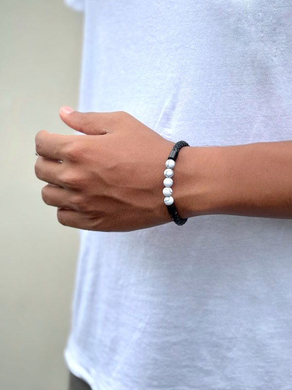White Beaded Leather Bracelet