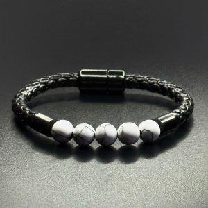 White Beaded Leather Bracelet