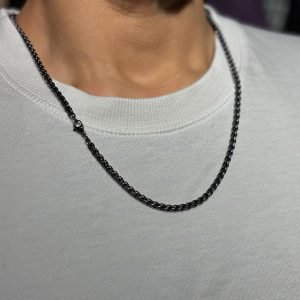 Stainless Steel Black Chain Beaded