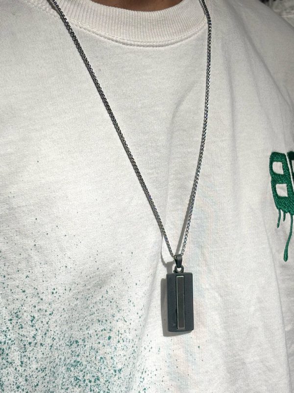 Silver Chain With Black Rectangle Pendant