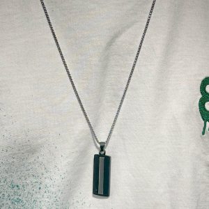 Silver Chain With Black Rectangle Pendant