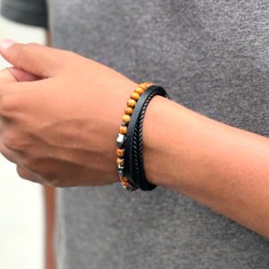 Black Three Layer Leather Bracelet