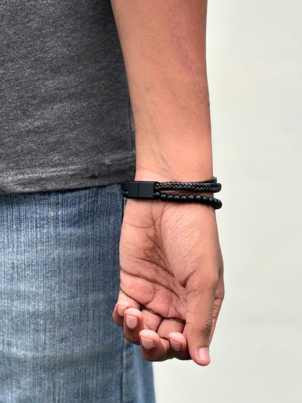Black Three Layer Leather Bracelet