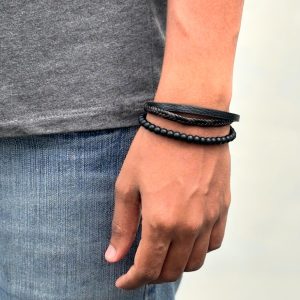 Black Three Layer Leather Bracelet
