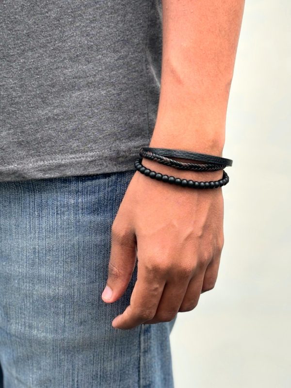 Black Three Layer Leather Bracelet