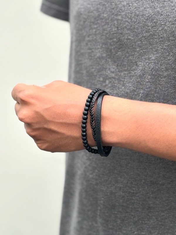 Black Three Layer Leather Bracelet