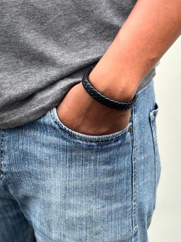 Mens Leather Bracelet Black