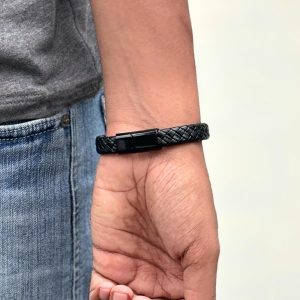 Mens Leather Bracelet Black
