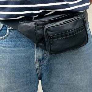 Black Leather Waist Bag