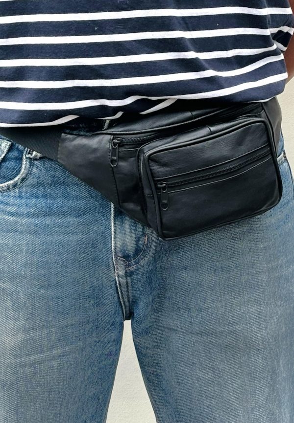 Black Leather Waist Bag