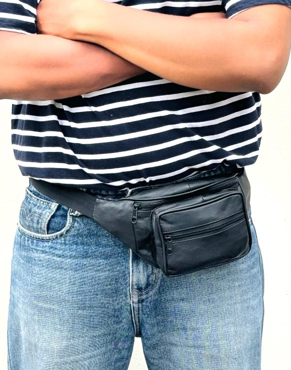 Black Leather Waist Bag