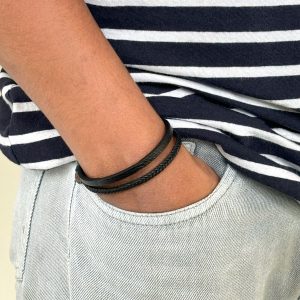 Black Two Layer Braided Bracelet