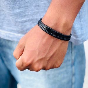 Black Braided 2 layer Leather Bracelet