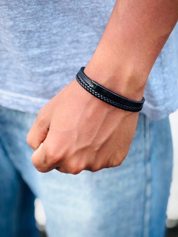 Black Braided 2 layer Leather Bracelet