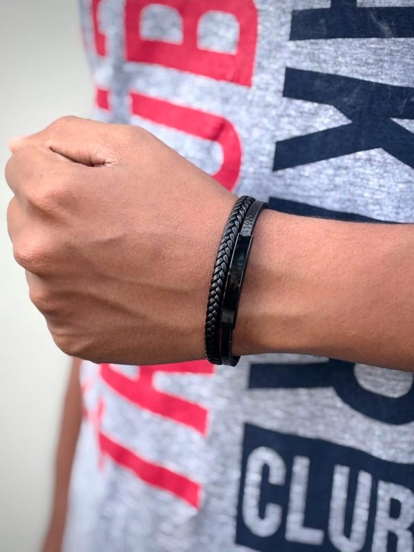 Black Braided 2 layer Leather Bracelet