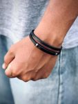 Black 2 layer Leather Bracelet