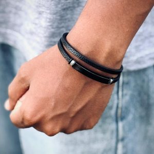 Black 2 layer Leather Bracelet