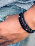 Black 2 layer Leather Bracelet With Stich Design