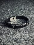 Black 2 layer Leather Bracelet With Stich Design
