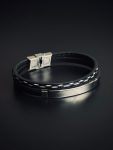 Black 2 layer Leather Bracelet With Stich Design