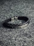 Black 2 layer Leather Bracelet With Stich Design