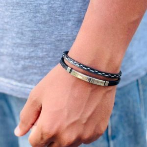 Black 2 layer Leather Bracelet With Stich Design