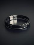 3 Layer Simple Leather Bracelet with Black metal bar