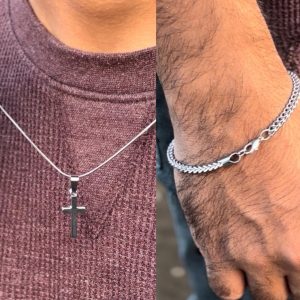 Cross pendant & chain bracelet combo